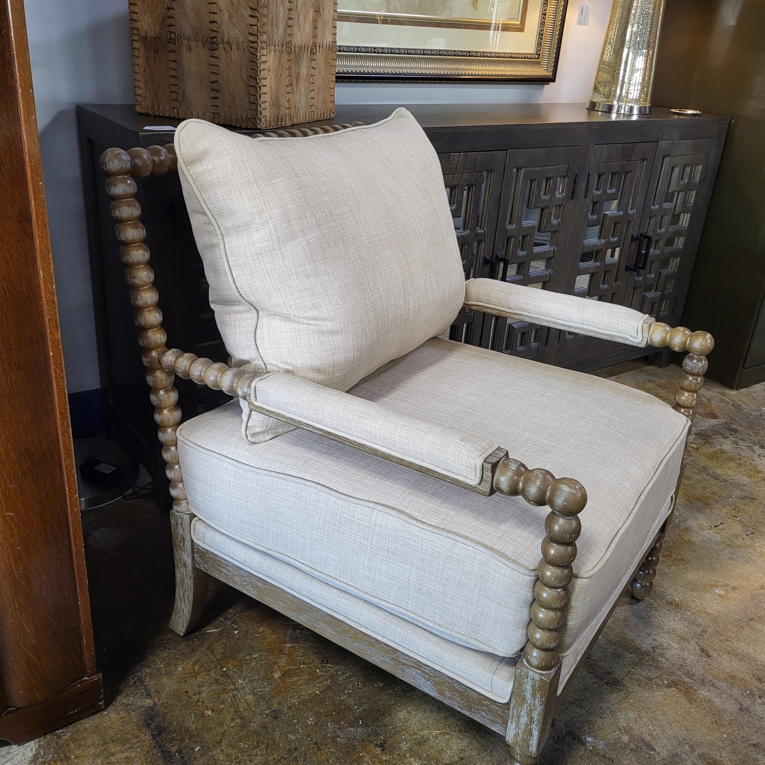 cream wood accent chair