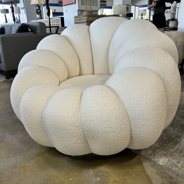 white boucle swivel chair