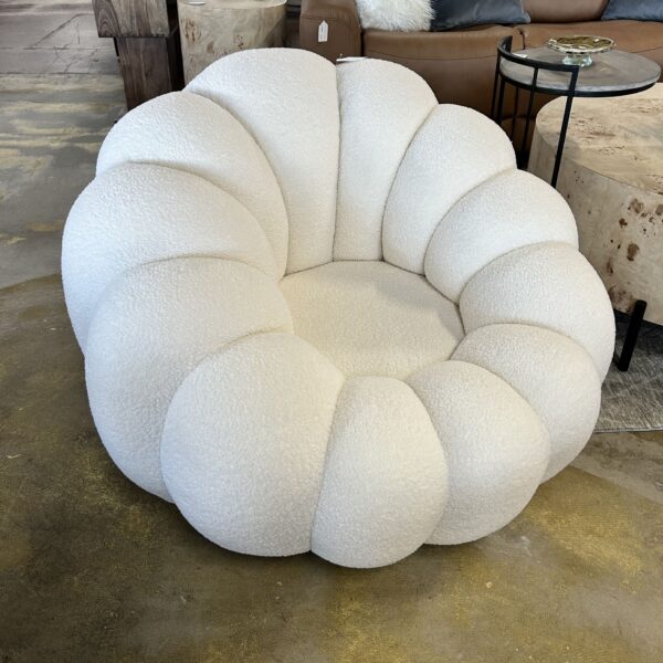 white boucle swivel chair