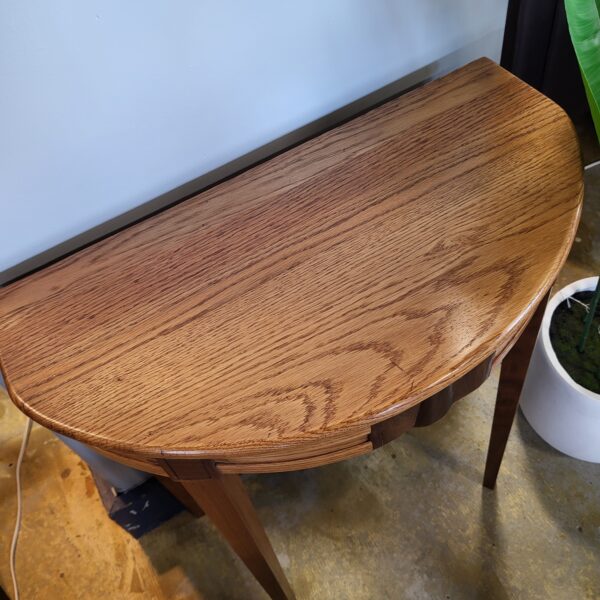 local made small demilune oak/walnut table