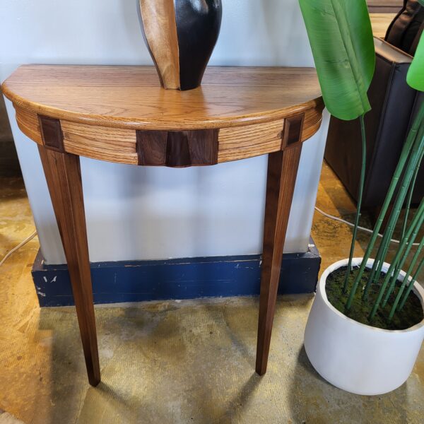 local made small demilune oak/walnut table