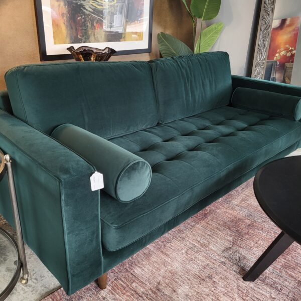 forest green velvet tufted sofa