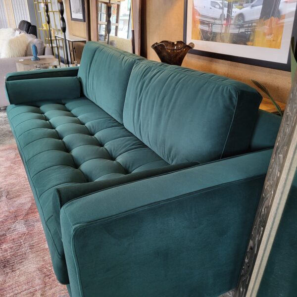 forest green velvet tufted sofa