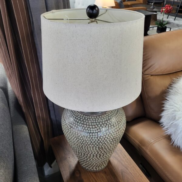 dot pottery lamp w/ linen shade