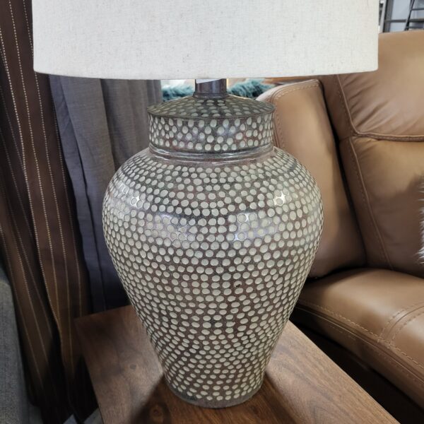 dot pottery lamp w/ linen shade