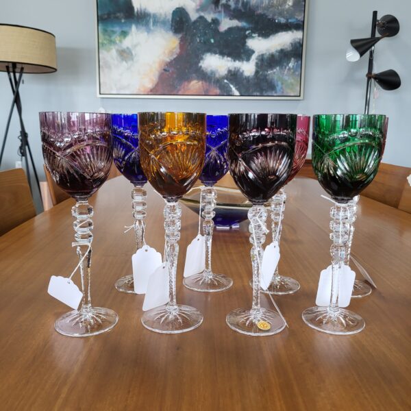 8 pcs colorful mid century german crystal goblets