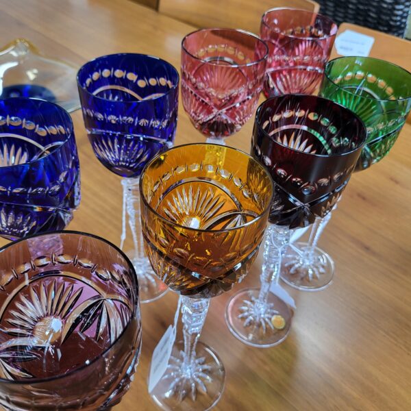 8 pcs colorful mid century german crystal goblets