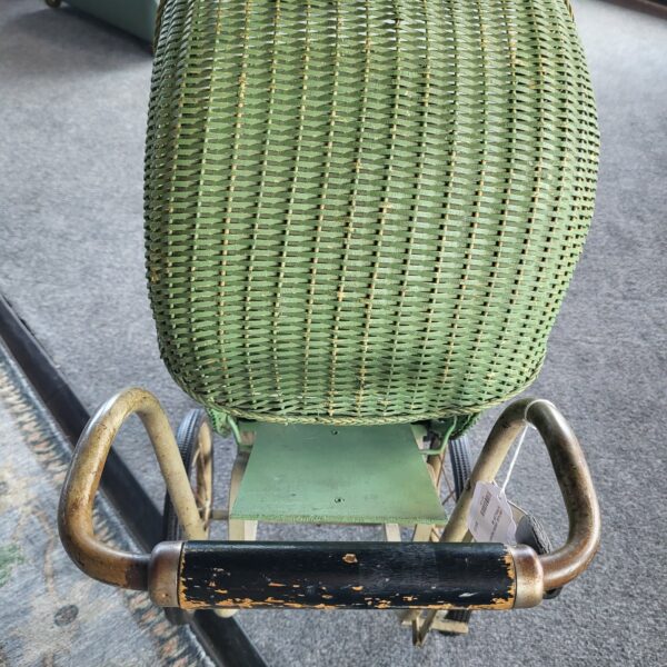 vintage green wicker doll stroller