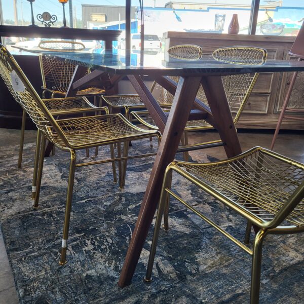 cb2 set of 6 gold metal dining chairs