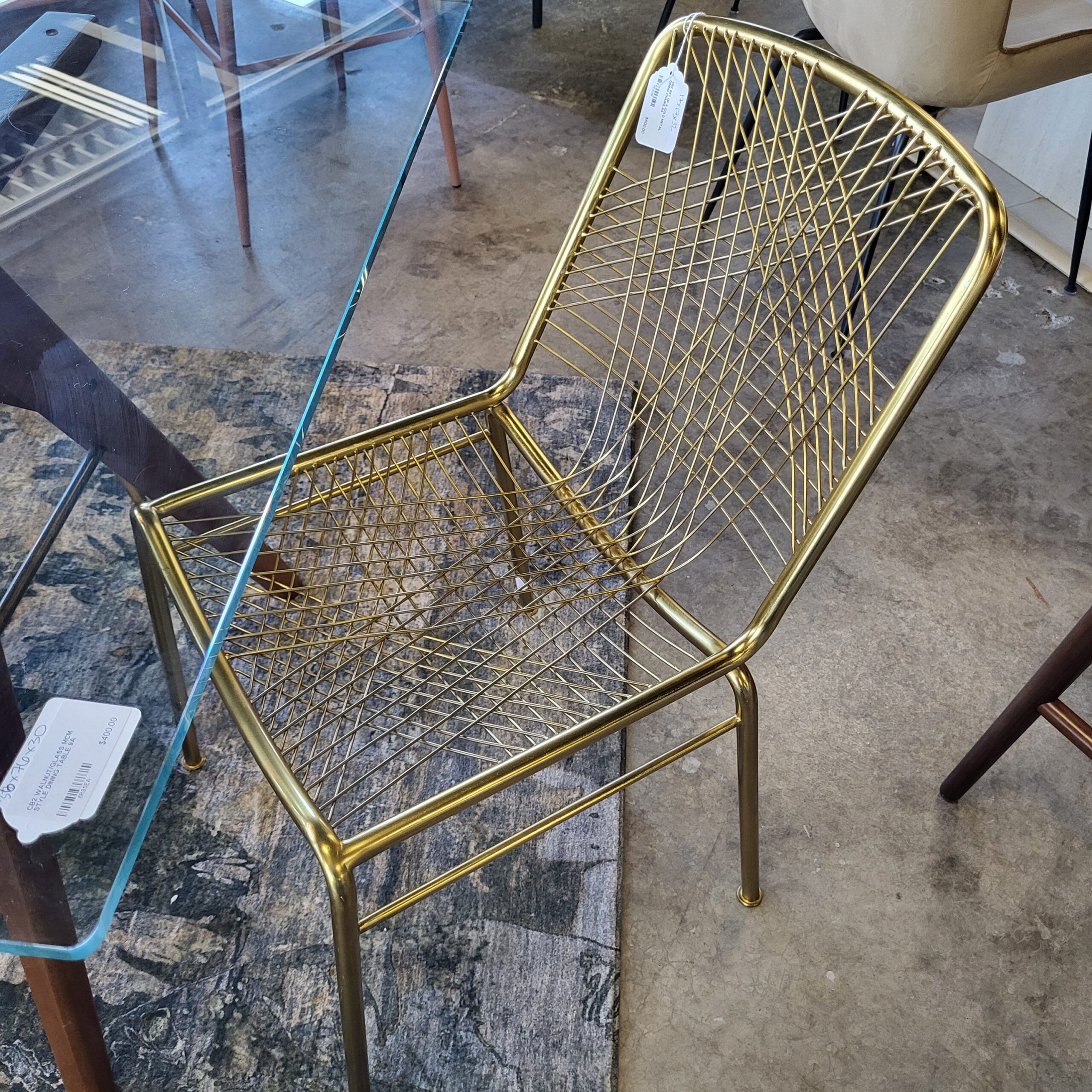 cb2 set of 6 gold metal dining chairs