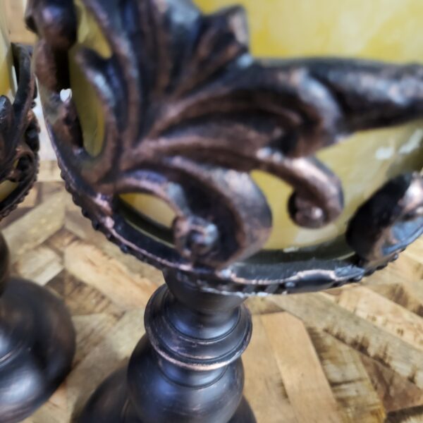 large bronze/glass candleholder pair