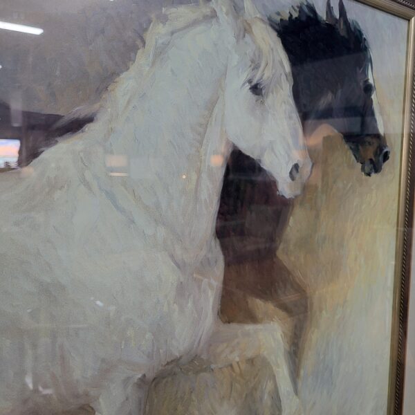 large ornate framed/glass horse art