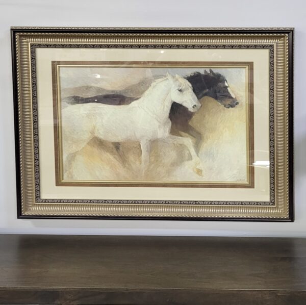 large ornate framed/glass horse art