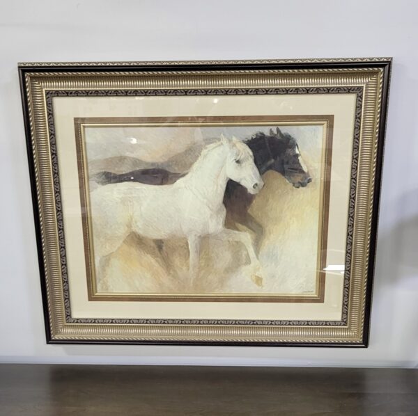 large ornate framed/glass horse art