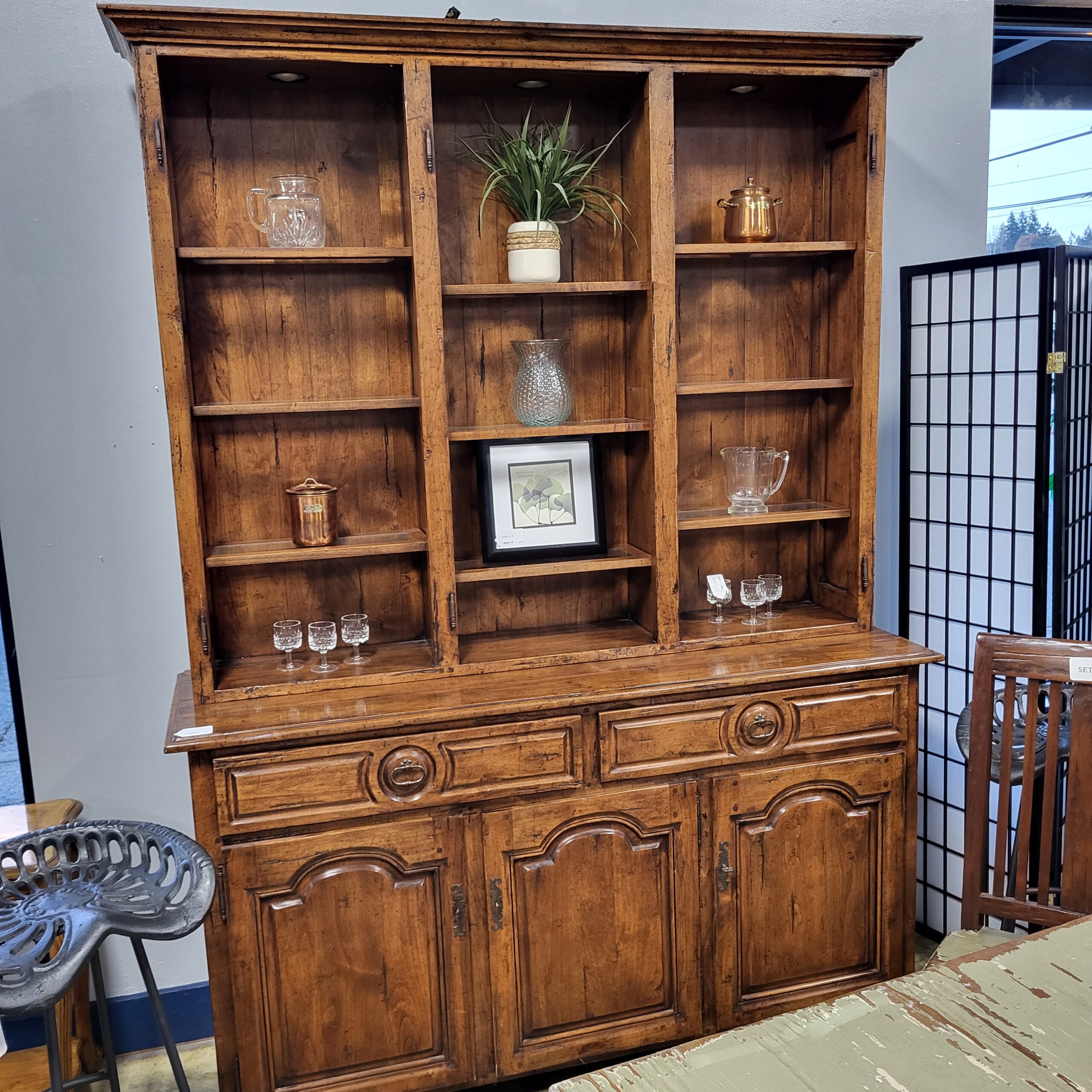 2pc rustic wood hutch